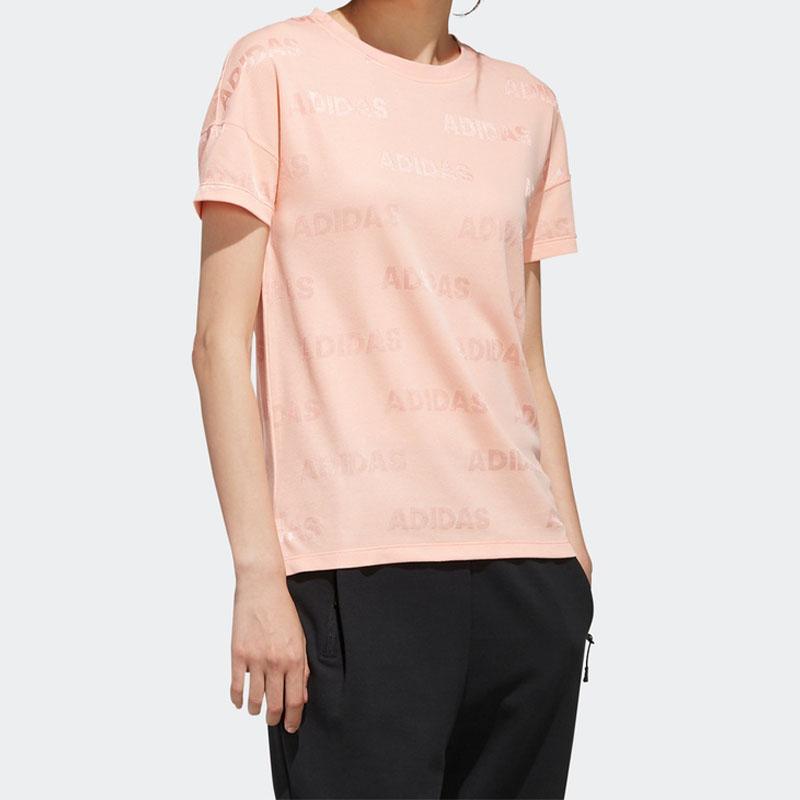 Adidas Sporty Round Neck Short Sleeve T-Shirt Women Tops Pink FK3519