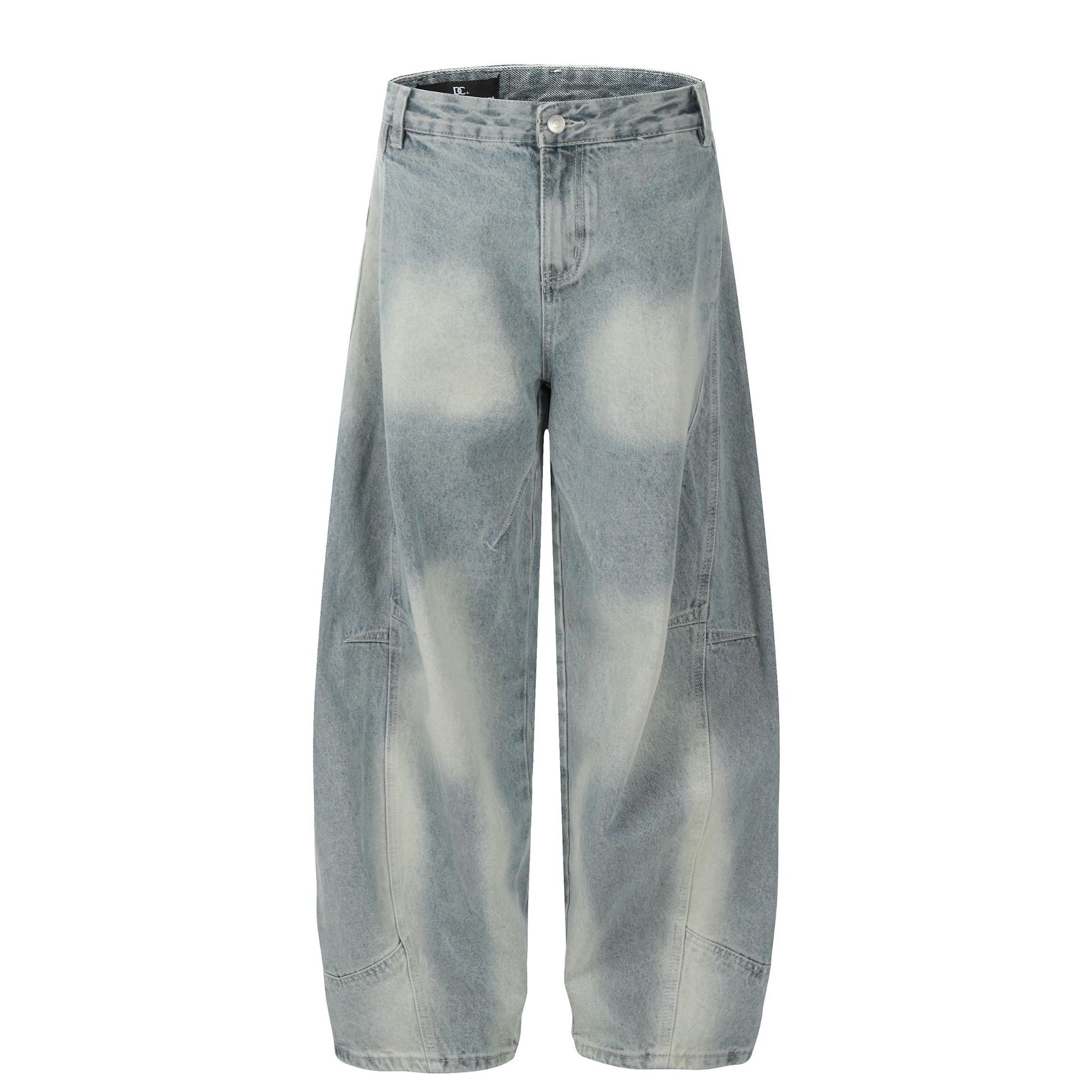Men s American curved machete washed jeans men s vibe wide-leg trousers S синий