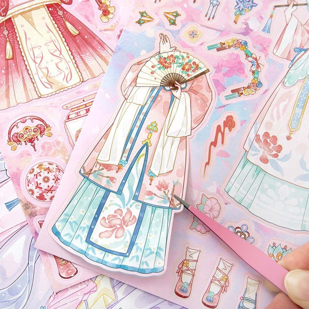 Chinese Style Girl Dress-up Sticker Scene Dress Up Game Sticker Books Little Girl Stickers Toy