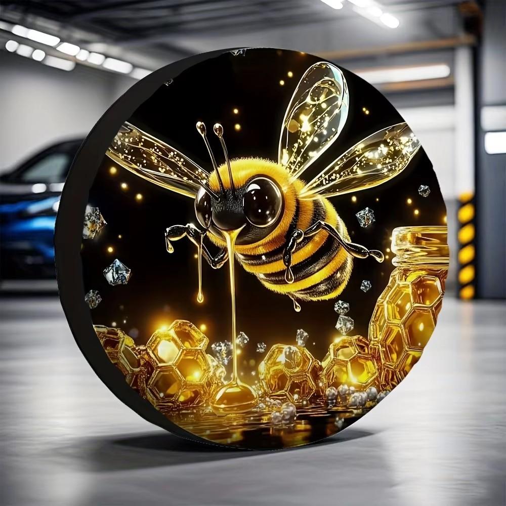 Crystal Bee Print Spare Tire Cover Universal Waterproof Fabric for Outdoor Vehicle Protection