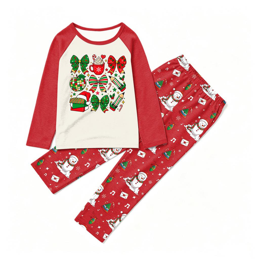 Christmas Print Family Matching Pajama Set with Long Sleeve Round Neck Top and Pants for Parents and Kids