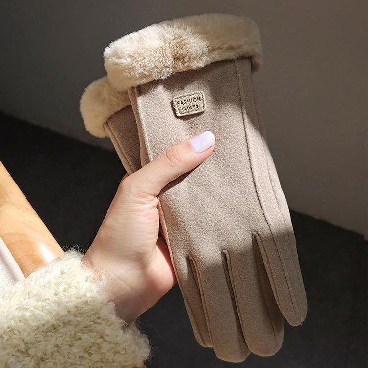 Cycling and Driving Thickened Velvet Warm Cold and Windproof Touch Screen Winter Suede Velvet Gloves