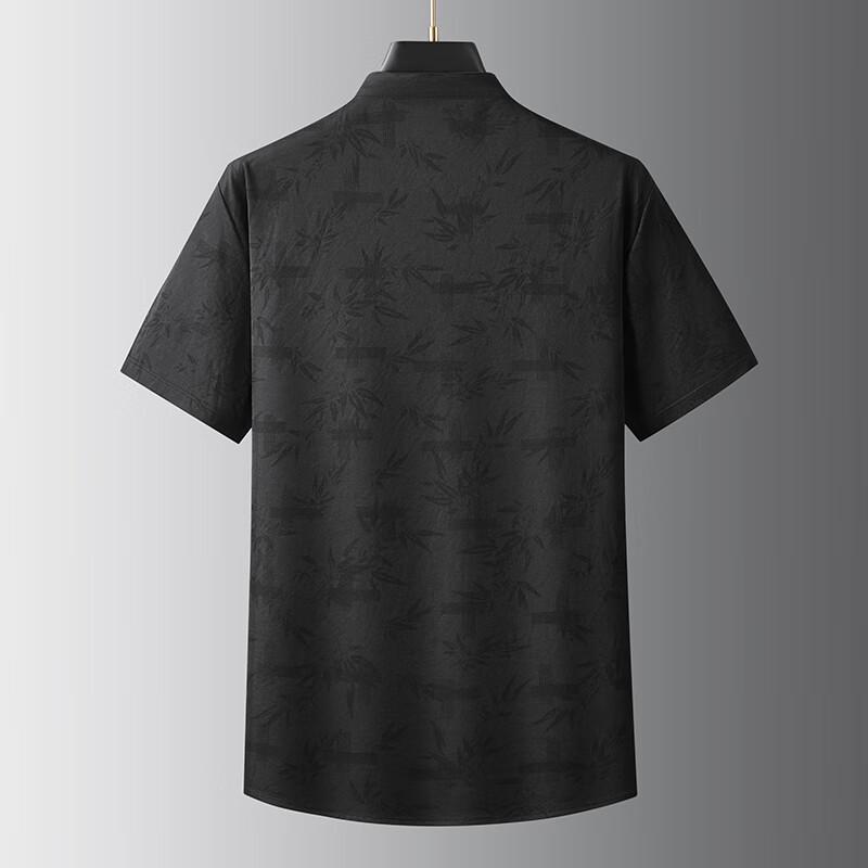 Dibenze Men's Plus Size New Chinese Style Stand Collar Short Sleeve Shirt