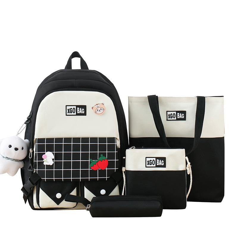 

Школьный рюкзак в стиле колледжа, клетчатый женский рюкзак, цветной студенческий рюкзак большой емкости чёрный