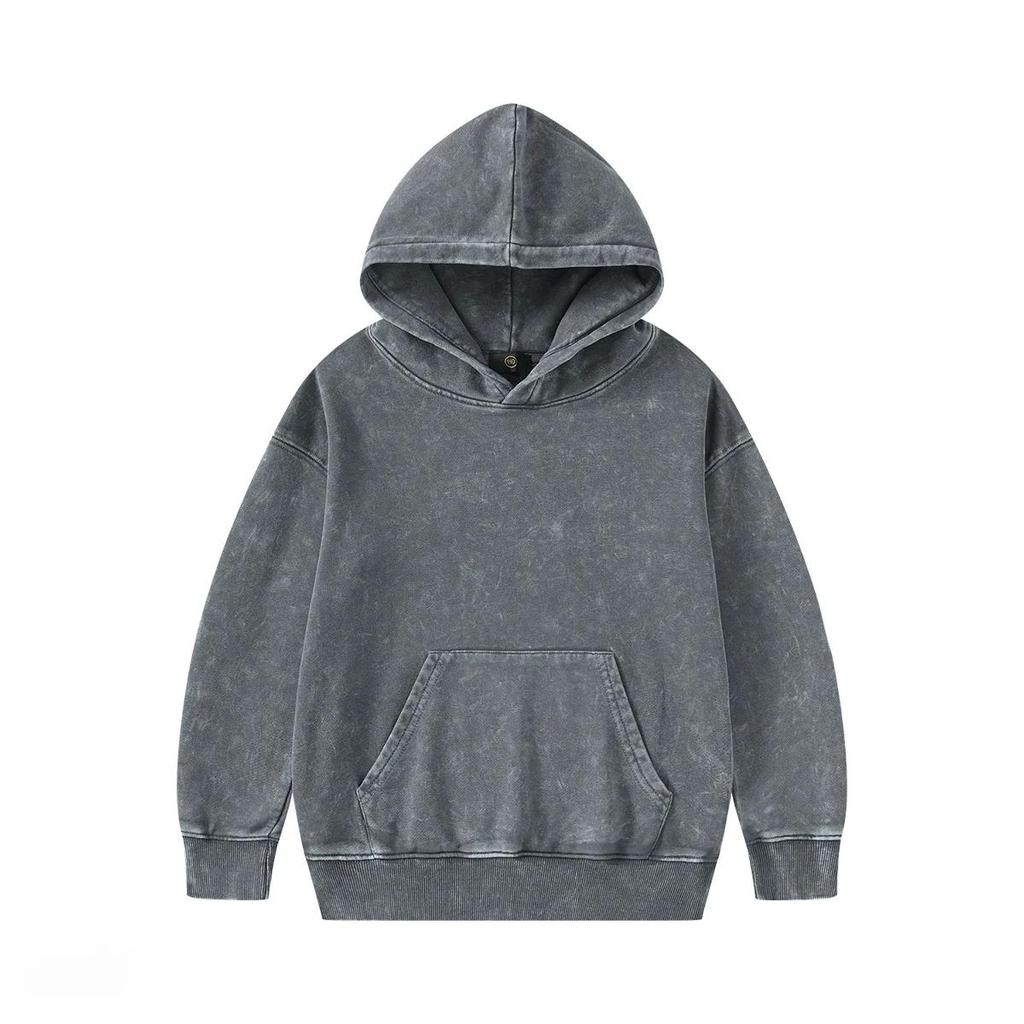 Children's Streetwear Trendy Cool 350G Terry Cotton Vintage Zipper Hoodies Boys Girls Casual Sport Tops Outerwear Kids Clothes