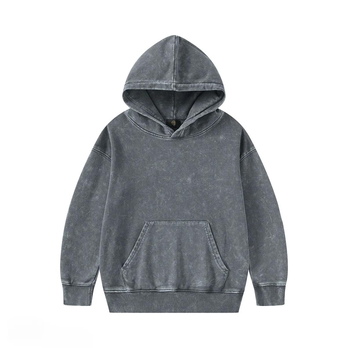 

Детская уличная одежда, модные, классные, 350 г, махровый хлопок, винтажные толстовки с капюшоном на молнии для мальчиков и девочек, повседневные спортивные топы, верхняя одежда, детская одежда 160cm темно серый