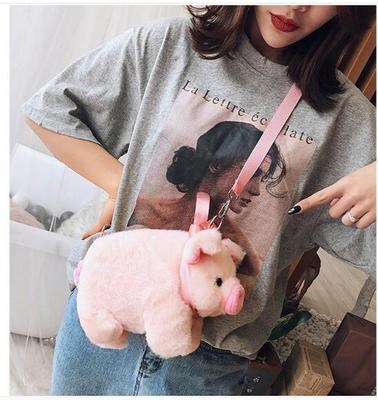1Pcs/Lot Cute Fluffy Pink Pig Bag Women Cartoon Pig Bag Fluffy Animal Crossbody Bag Shoulder Bag
