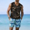 Men V Neck Sleeveless Camouflage Print Tank Top with Chest Pocket Casual Loose Fit Lightweight Shirt for Summer Outdoor Activities