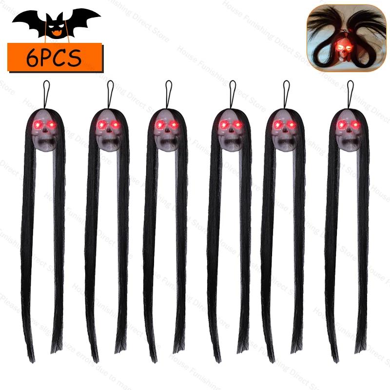 New Halloween Hanging Long Hair Ghost Skeleton LED Light-emitting Horror Skeleton Ghost Bar Haunted House Decoration Props