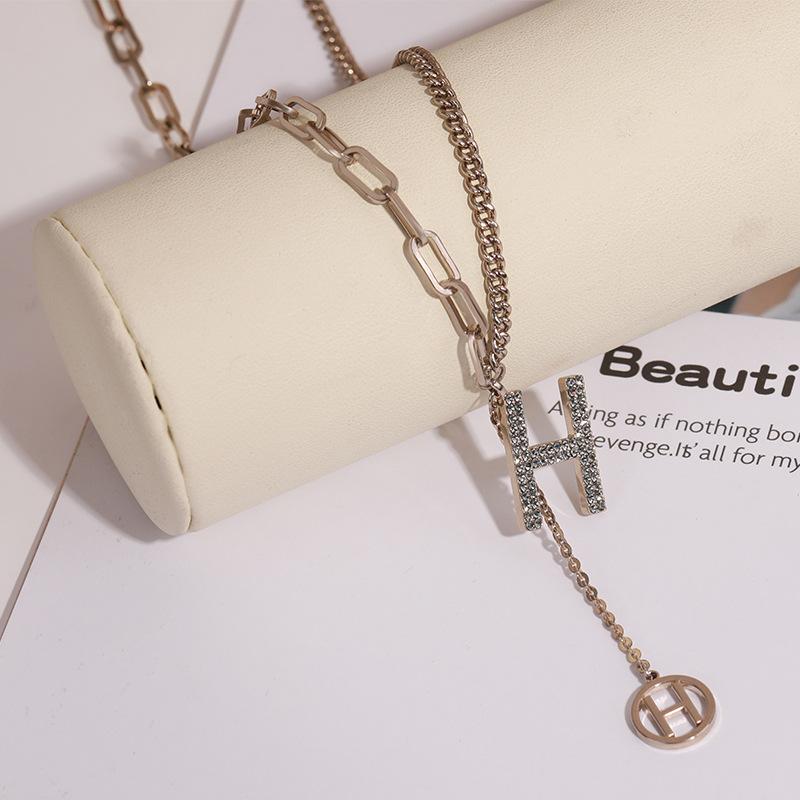 Fashion Trendy Korean Statement Letter H Pendant Necklace With Tassels Classy