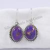 Oval Purple Copper Turquoise Earrings, 925 Sterling Silver, Handmade