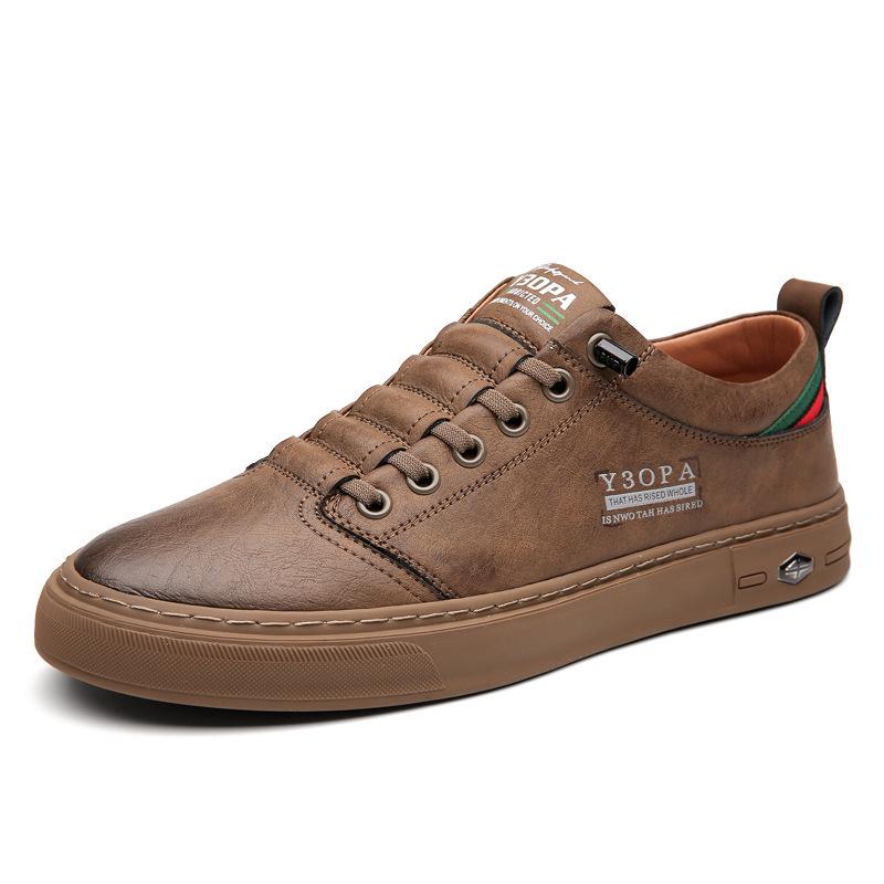 2025 Men s Casual Leather White Board Shoes - Breathable, Versatile, Trendy Spring & Autumn Sports Shoes 43 хаки