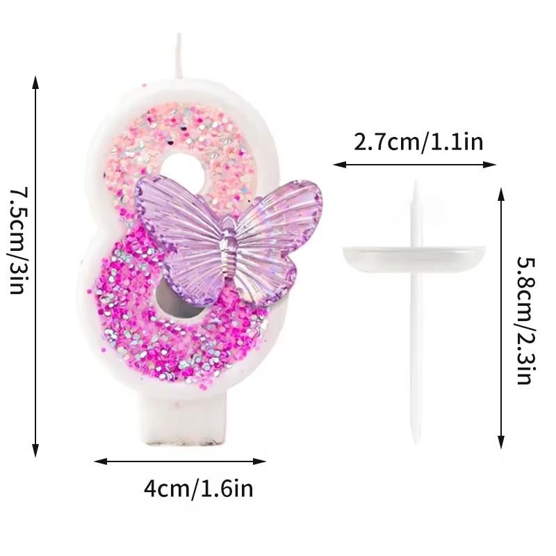 Gradient Butterfly Digital Candle Birthday Cake Topper Table Butterfly Decor 0-9 Purple Number Birthday Candles Party Supplies