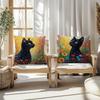 Artistic Black Cat - Floral Oil - Painting Pillow CoversLiving Room Sofa Cushion Cover, Soft and Comfortable, Room Decoration