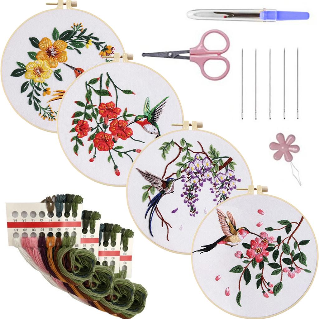 4 Pack Animal DIY Embroidery Kit with Embroidery Hoop Embroidery Starter Kit for Beginners Adults Hand Craft Lover Gift