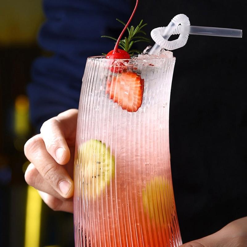 Tazza in Vetro Curva a Forma di Luna Trasparente Costolata Tazza da Bere per Colazioni a Casa Feste Eventi e Riunioni Sociali