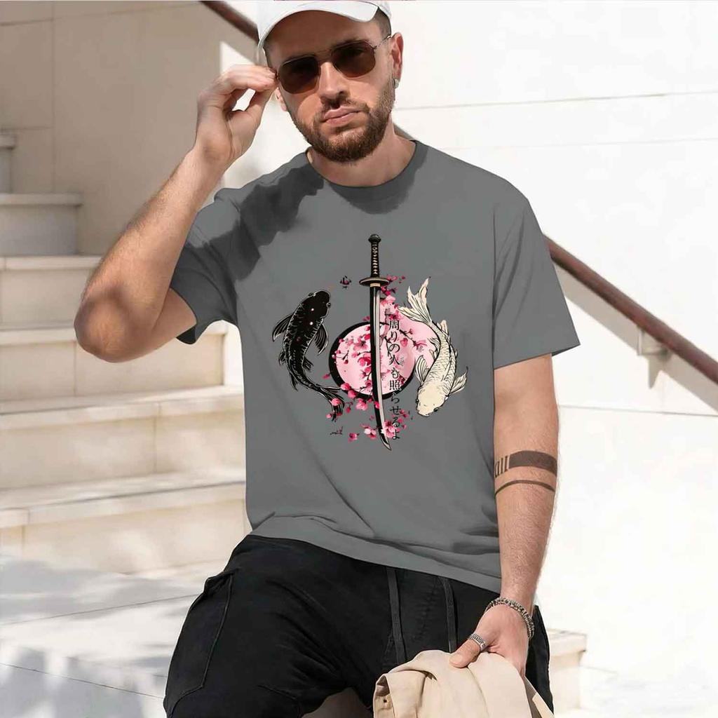Japanese  Koi Fish  Samurai Sword Pattern d Light And Thin Unisex Tops Tees Casual d Unisex Beach tshirt  New Model