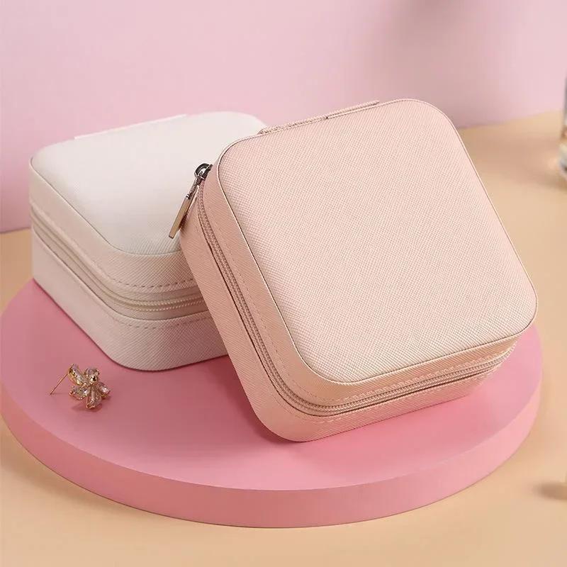 New Portable Jewelry Earrings Storage Box Travel Organizer Jewelry Case Leather Storage Necklace Ring Jewelry Organizer