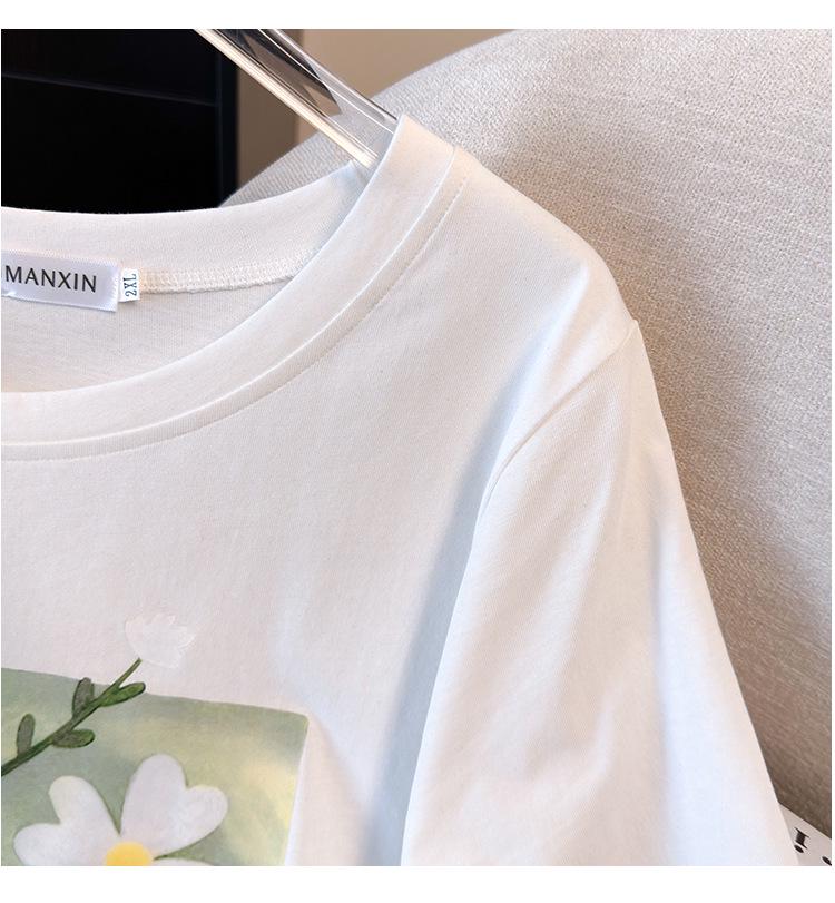 Damen Plus Size Locker Mittellanges Kurzarm-T-Shirt (Schlankmachend, Rundhals) - Erhältlich in Größen 200/300/350 Jin, Stil 6109