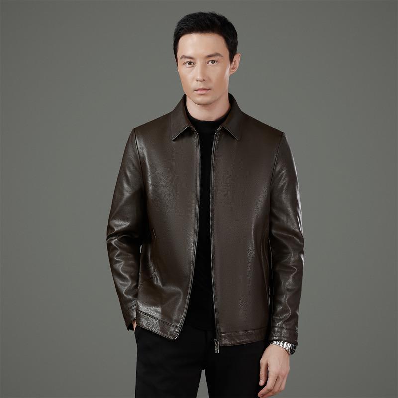 

Men s Plus Size Genuine Leather Jacket - Spring/Autumn Middle-aged Casual Lapel Outerwear 170