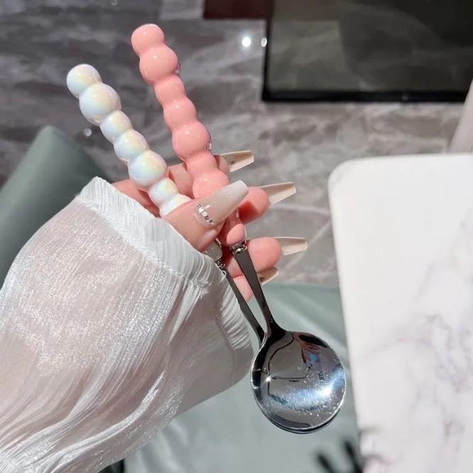 Luxury Pearl-Ceramic Handle Stainless Steel Soup Spoon