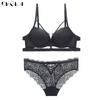 DKGEA Women Sexy Underwear Set Lace Black Push Up Bra Plus Size C D Cup