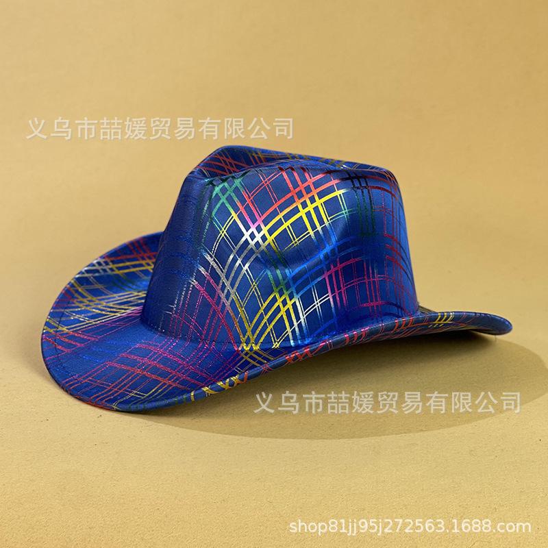 New Laser Colorful Plaid Striped Fashion Stage Performance Jazz Top Hat European and American Western Denim Hat