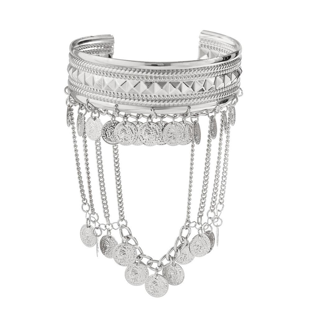 

Adjustable Tassel Arm Chain Metal Arm Bracelet New Wide Open Bangle Women Silver Style 2