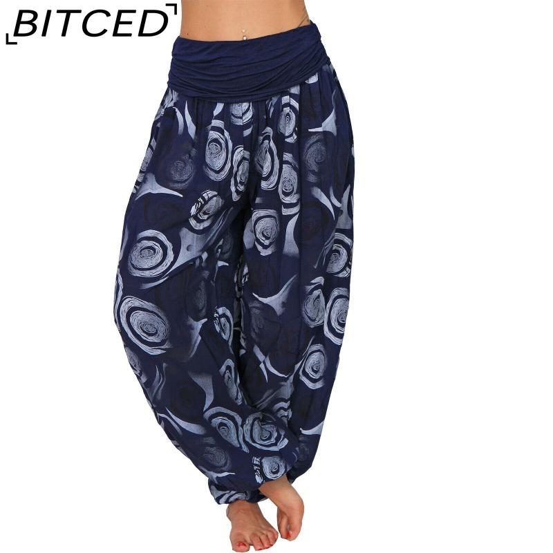 BITCED 15 Color Women Casual Elastic Waist Plus Size Print Long Trousers Straight Loose Long Pants Haren