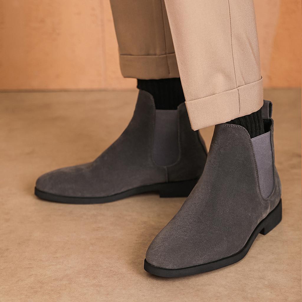 Chelsea Boots Herre Imitert Hjorteskinn Chelsea Herrestøvler Midt Rør Semsket Sko for Menn Ankelstøvletter Botas Cuturno Masculinas