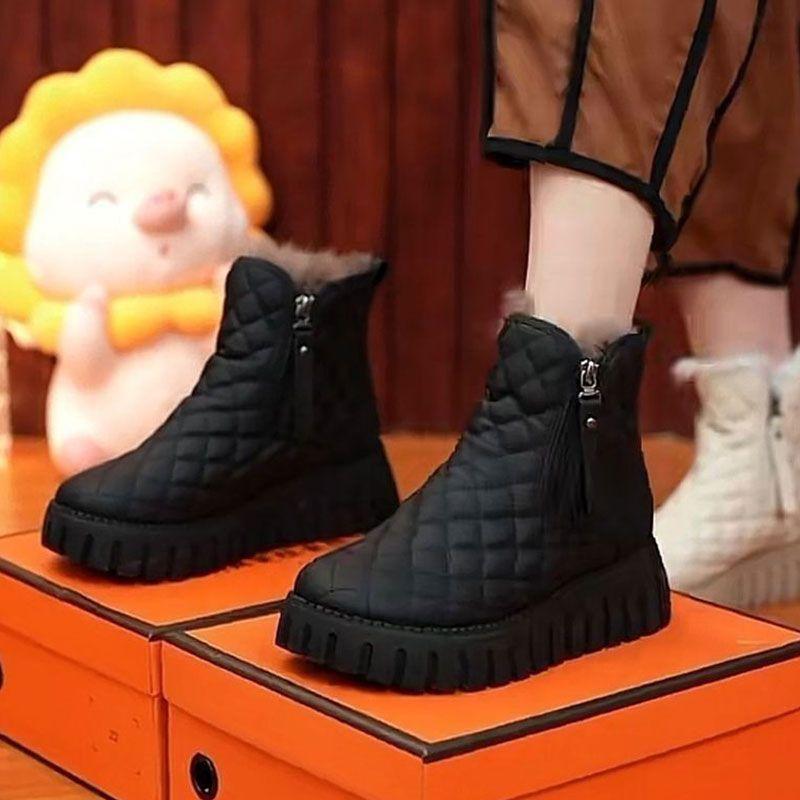 Fur Snow Boots for Women Winter Velvet Shoes Thickened Warm Slugged Bottom Northeast China Cotton Shoes Women