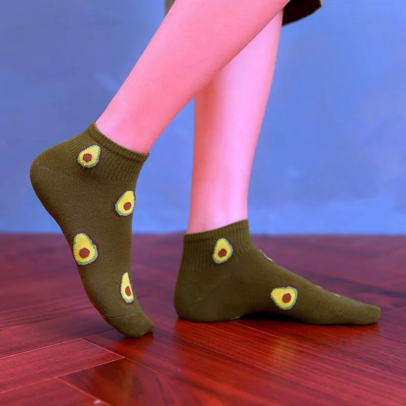 5 Pairs Spring Summer Women Socks Cartoon Avocado Causal Short Sock Embroidery Breathable Funny Sock Harajuku Female Ankle Socks