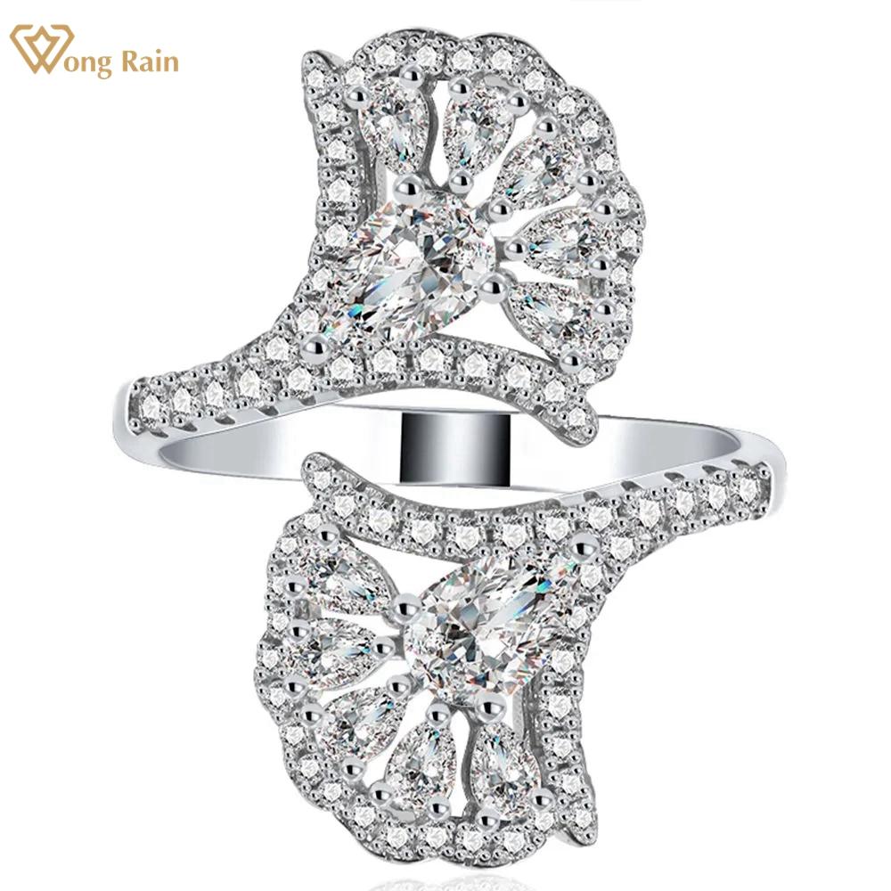 

Wong Rain, 100% стерлинговое серебро 925 пробы, сектор AAAAA, цирконы, драгоценный камень, тонкое открытое кольцо для женщин, свадебные украшения, подарки на годовщину Resizable белый