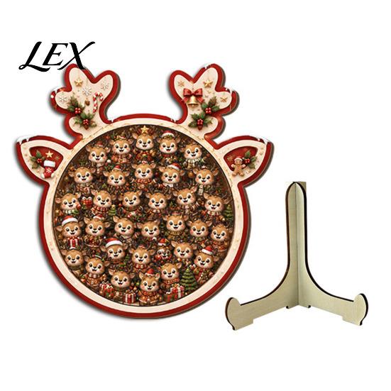 Decorative Jigsaw Puzzles Christmas Reindeer Puzzle Decoration, Santa Claus Cat Elk Theme Toy, Festive Wooden Set for Holiday Gift Xmas Themed Games