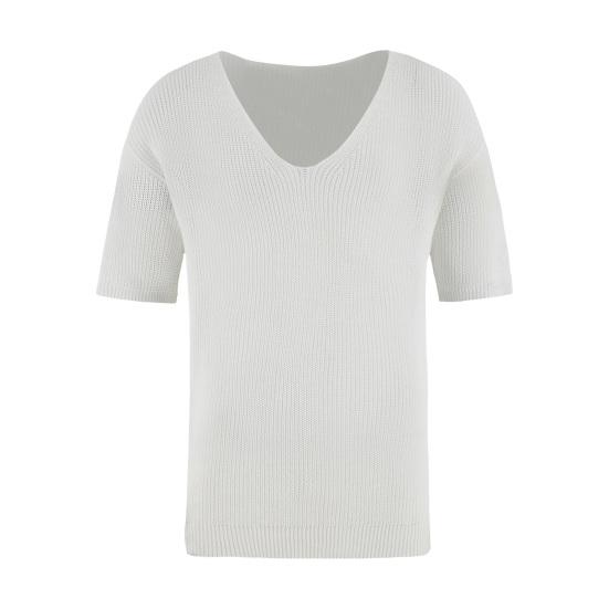 T-shirt da uomo estiva lavorata a maglia con scollo a V mezze maniche Pullover ampio in puro colore Elastico Casual di media lunghezza Sport quotidiano Top Maglieria