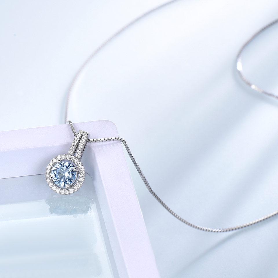 Umcho Blue Topaz Gemstone Pendants Necklaces For Women Pendant Brand Fine Wedding Jewelry Gift for Her
