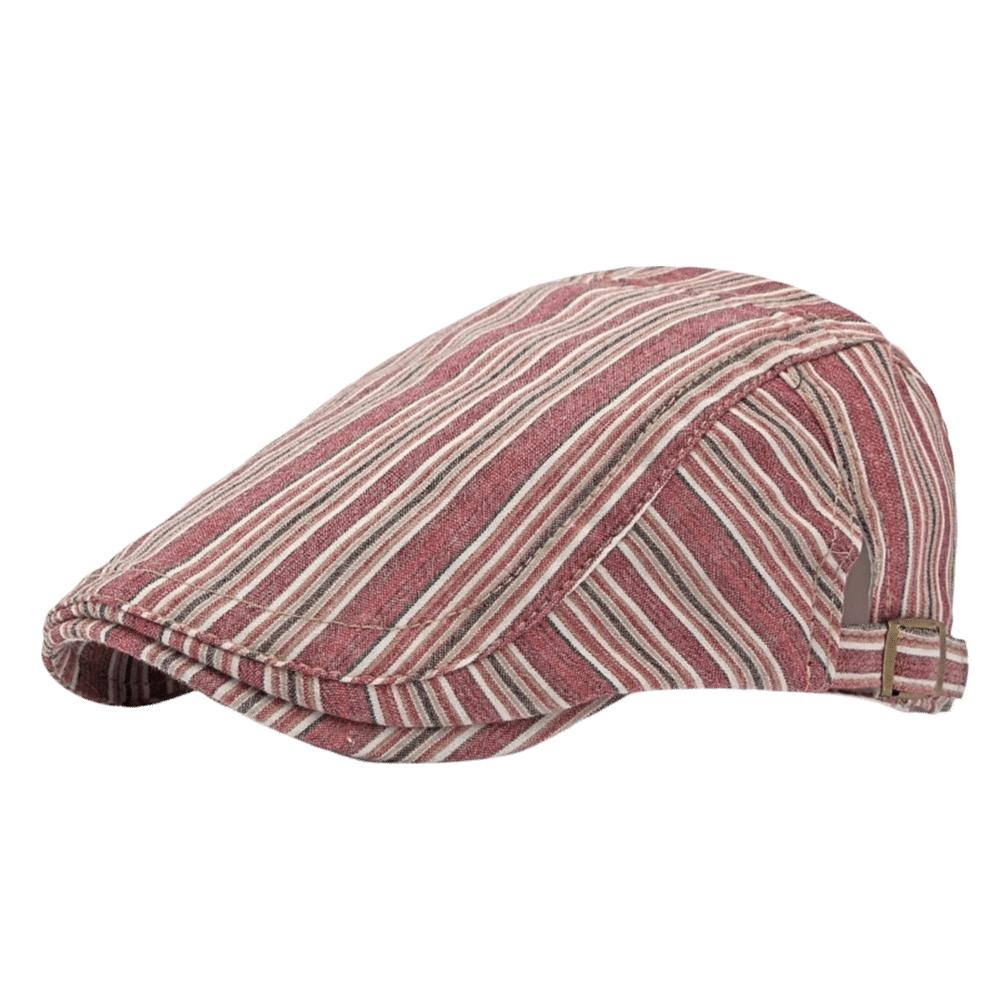 Cotton Striped Forward Hat Adjustable Flat Brim Cap Classic Newsboy Hat Women Men
