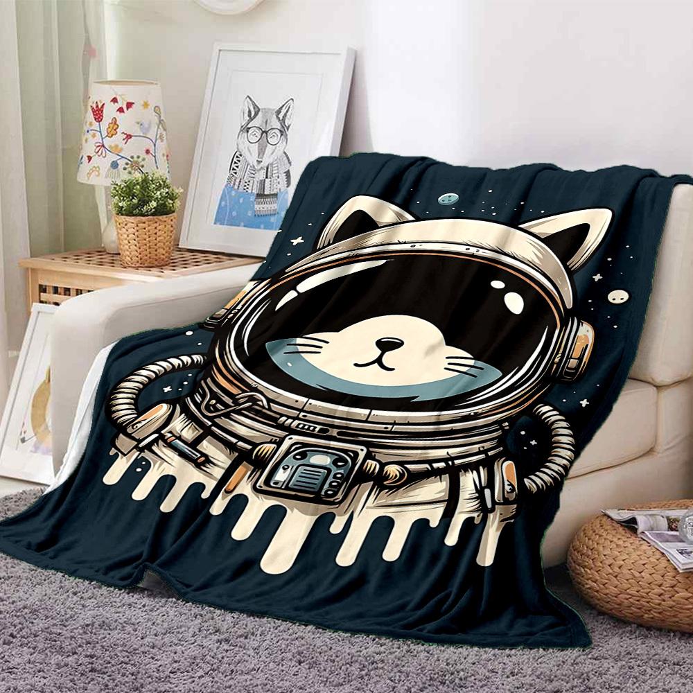 1pc SpaceKitty Lightweight Flannel Blanket, Comfortable and Warm Blanket, for Office and Camping Sofa Bed004