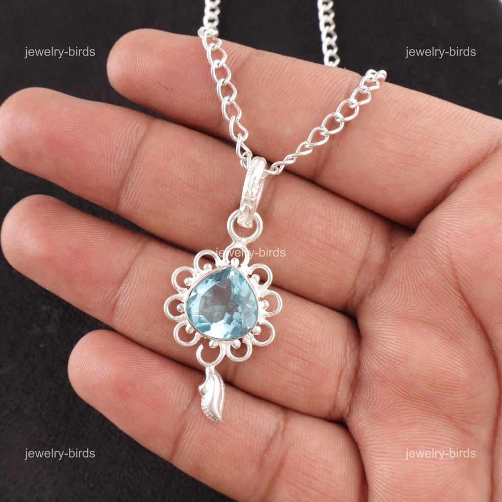 Heart Sky Blue Topaz Stone 925 Silver Ethnic Trendy Birthday Gift Boho Pendant PP-4-8
