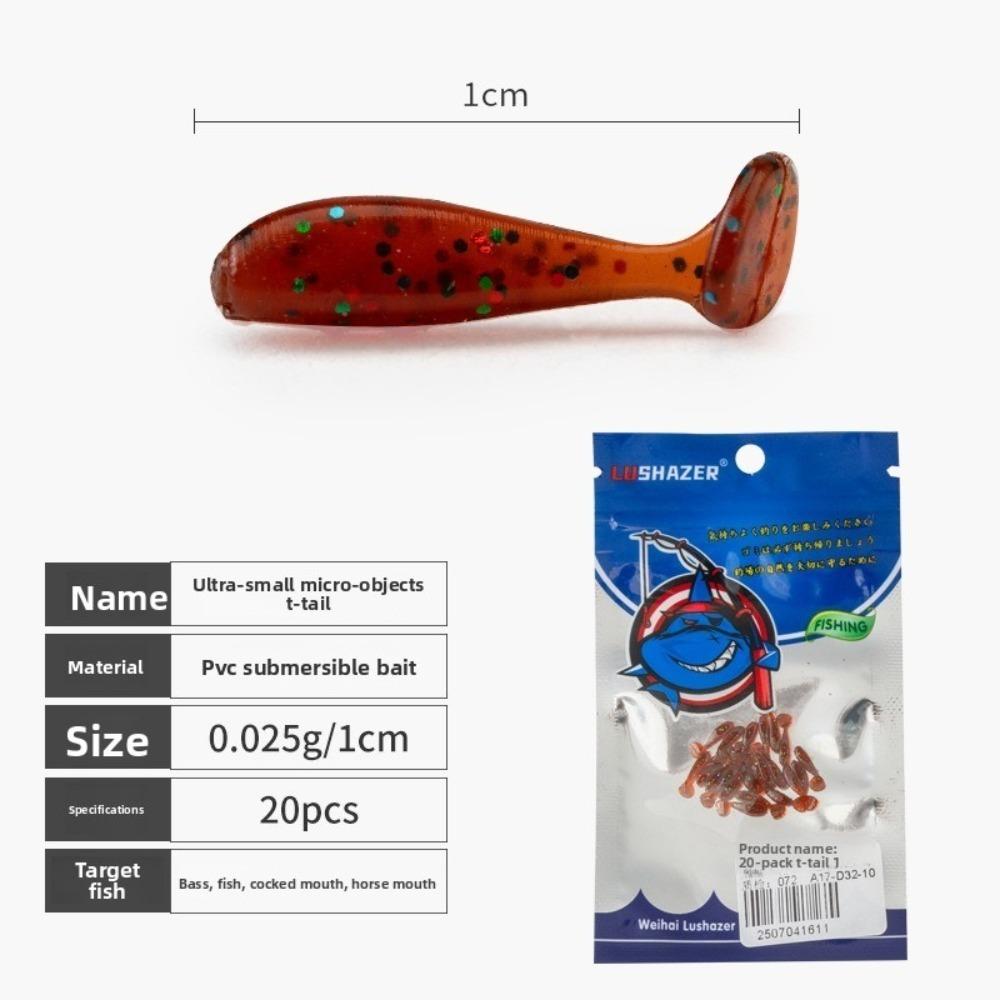 60pcs Professional Silicone Fishing Soft Lures T Tail Mix Colors Artificial Lures 1.0cm Minnow Lures Winter Fishing