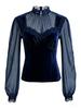 Elegant Spliced Mesh Bell Sleeve Lace-up Waist Top - Spring/Autumn 2026 Collection