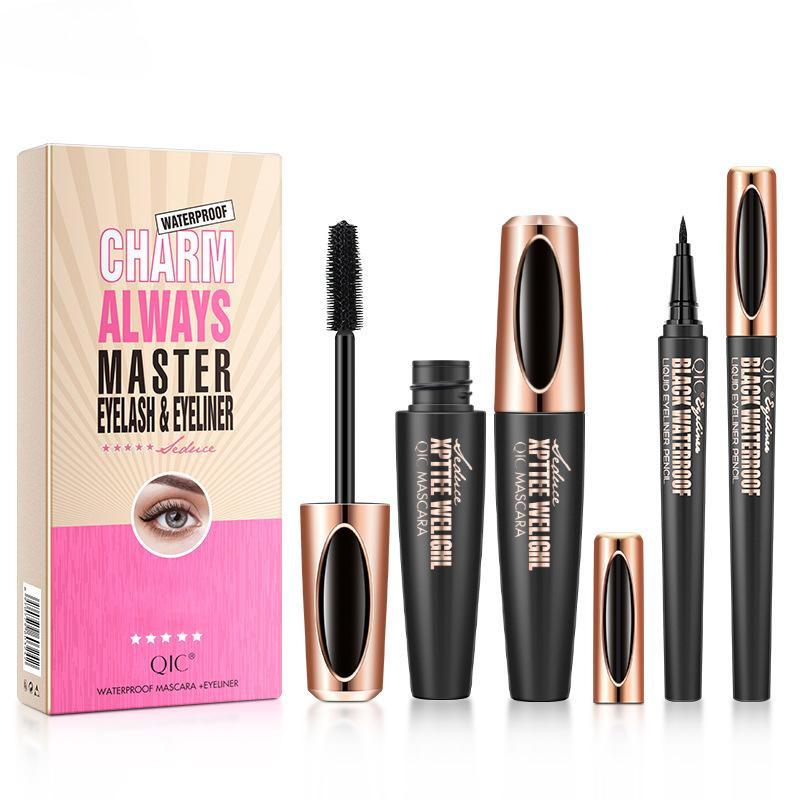 Mascara 4D Impermeabile, Spesso, Estensione Ricci Lunghi e Pennello in Silicone Mascara Trucco Occhi 10g+1ml