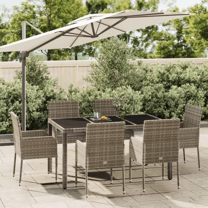 VidaXL Mobilier à dîner de jardin et coussins 7 pcs gris rotin 3185008