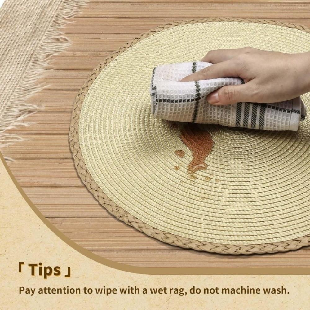 6pcs/set 15in Round Woven Placemats Non Slip Woven Dish Mats Boho Braided Table Mats  Coffee Cups