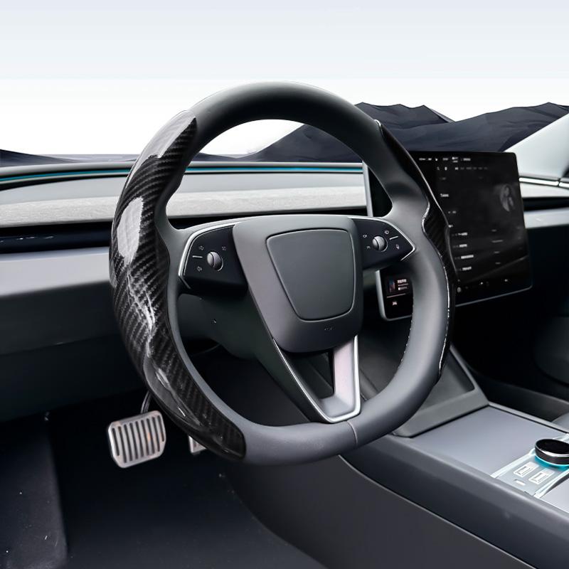 For Tesla Model 3/Y Highland Juniper Steering Wheel Cover Carbon Fiber Leather Anti-Fur Sport Steering Wheel Car Accessories