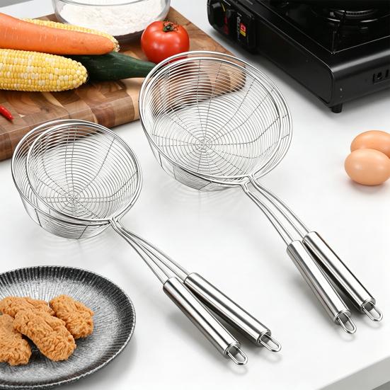 Stainless Steel Deep Skimmer with Wire Mesh Heavy-Duty Slotted Spoon for Frying Dumplings Noodles Rust-Proof Dishwasher Safe Essential Kitchen Tool