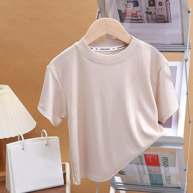 Summer Children's Short Sleeved T-shirt New Fashion Kids Solid Color T-shirt Top Cotton Trendy Student Tee