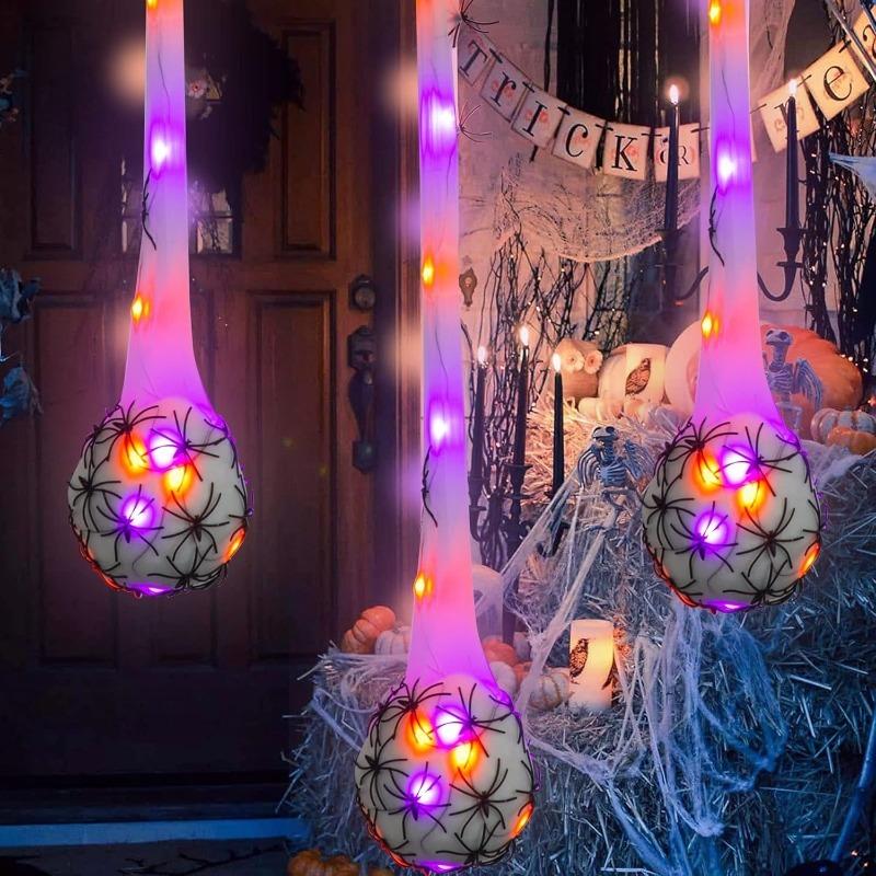 Light-up Halloween Spider Egg Web Hanging Decoration for Outdoor Porch Lawn Wall Creepy Party Decor Spooky Glowing Decoration