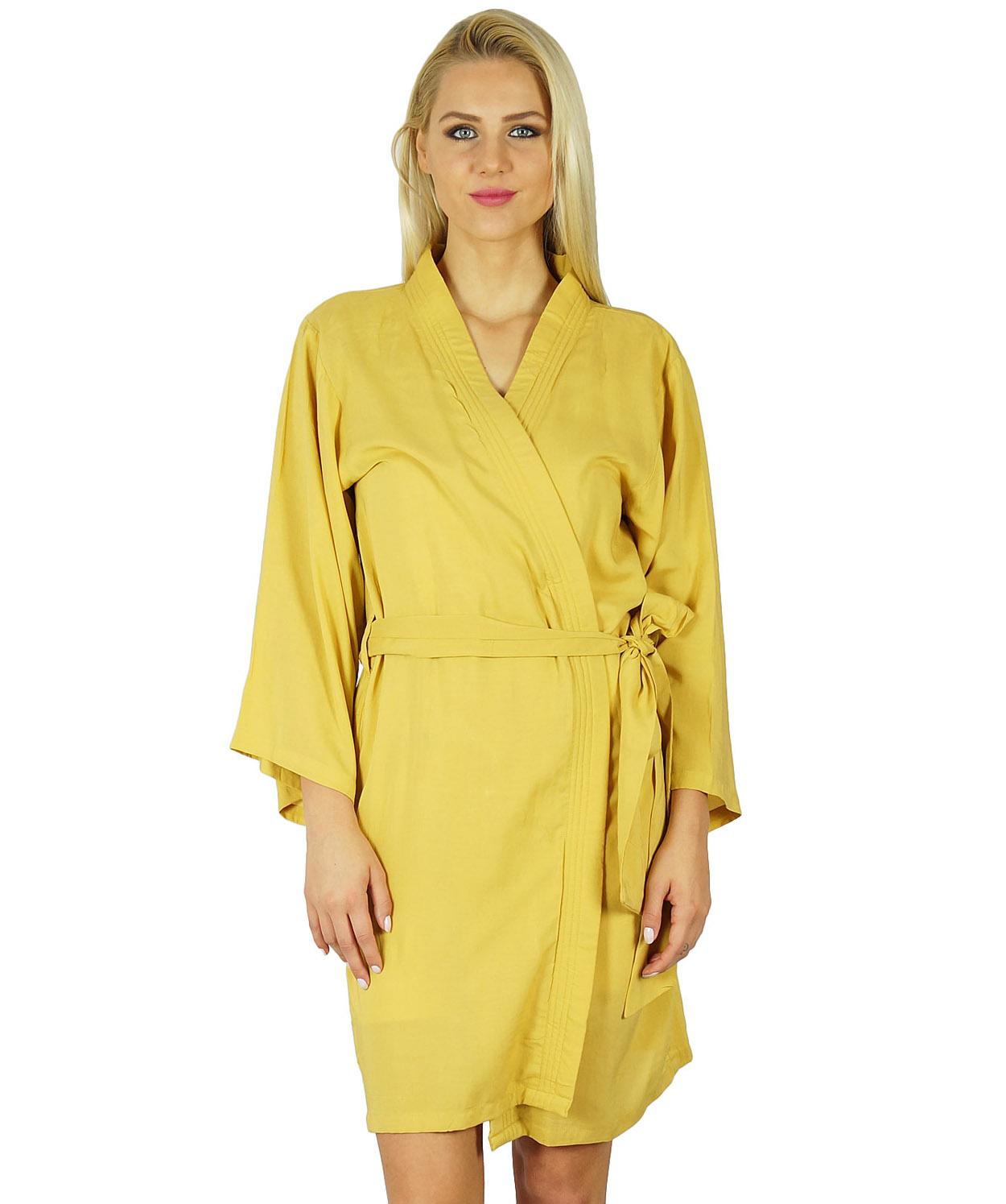 

Bimba Women Short Solid Belt Robe Soft Modal Cotton Wrap Round Plain Bath 32 жовтий