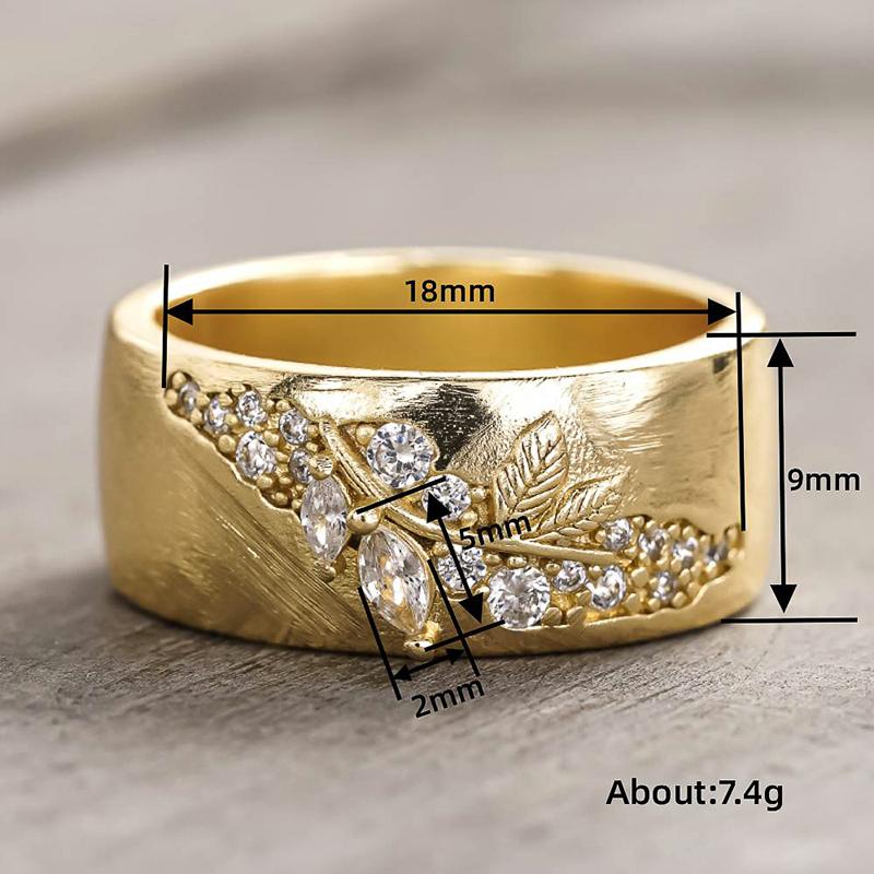 Huitan Leaf Design Wedding Band Women Rings Gold Color Sparkling Cubic Zirconia Anniversary Party Modern Fashion Lady Jewelry